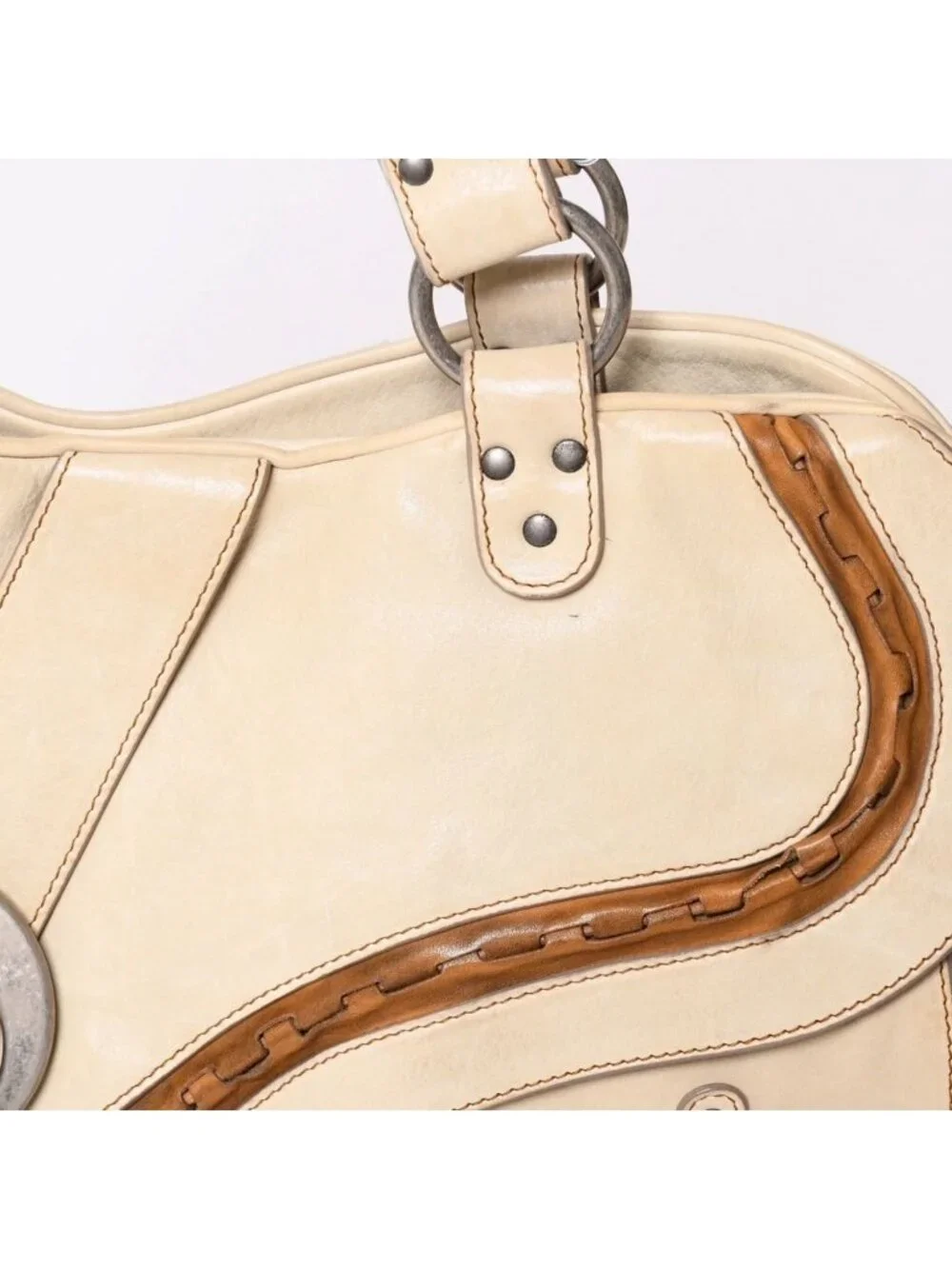 Dior Gaucho Saddle Tote Shoulder Bag Galliano Era Leather Beige